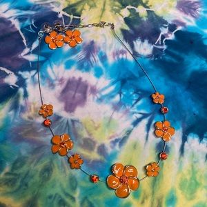 Orange Flower necklace + earrings